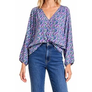 Tanya Taylor Blouse Barbara Confetti 6 100% Silk Multi Bright Colorful Spring